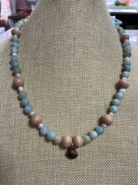 Artisan Stone and Fresh Water Pearl Seashell Necklace